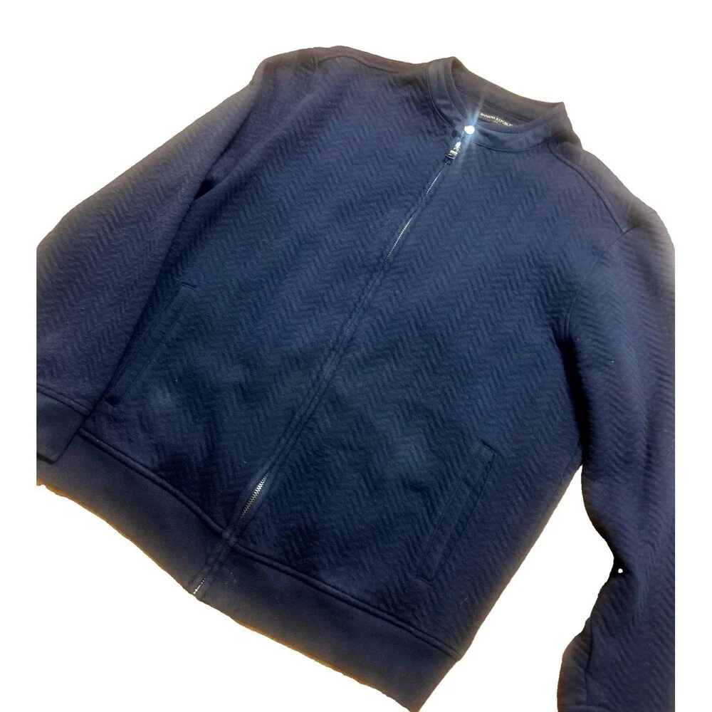 Banana Republic Men L Chevron Full Zip Snap button Cotton Blend Navy Blue Pocket